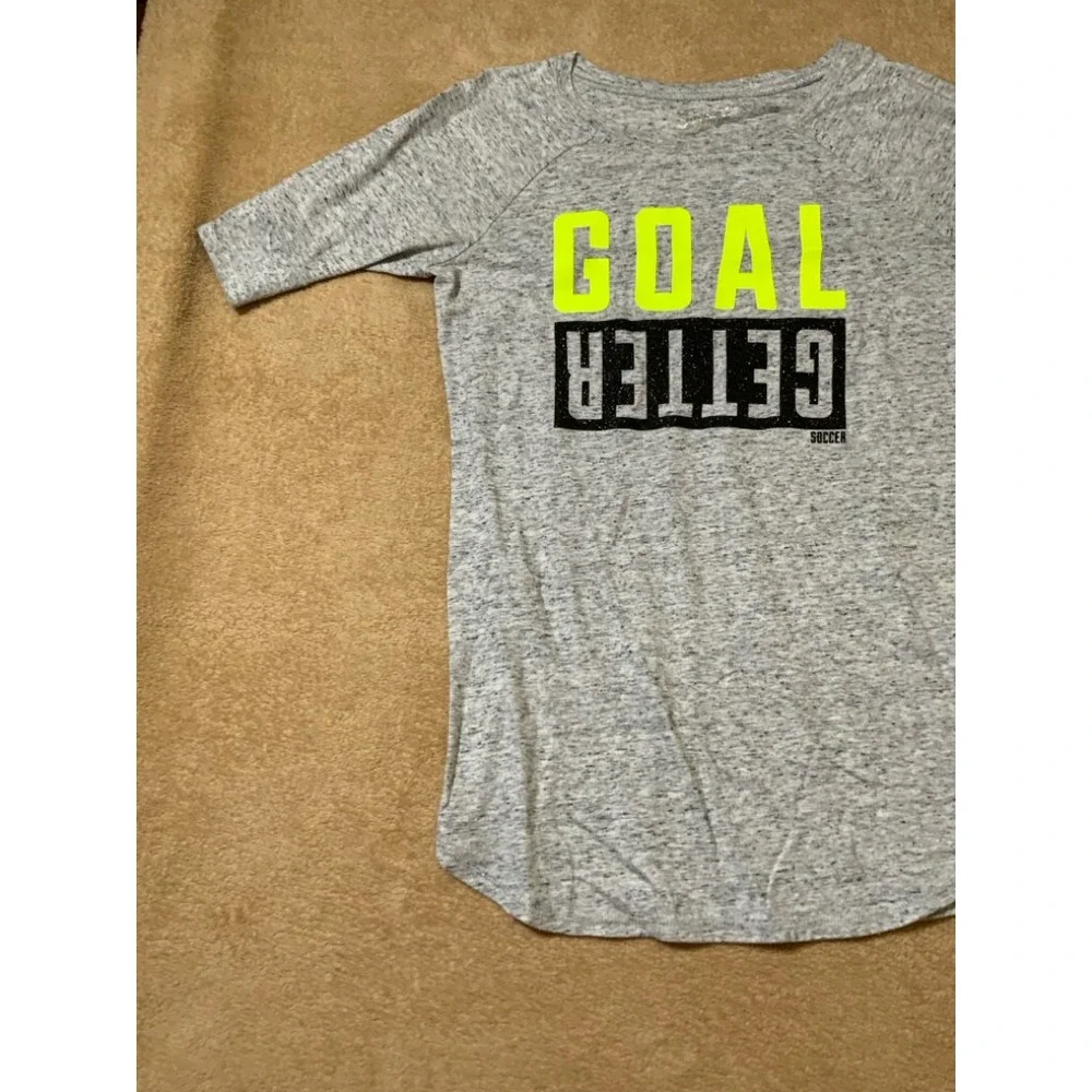 Justice Girls 14 Gray‎ Neon Yellow Black Goal Getter Half Sleeve Athletic Top